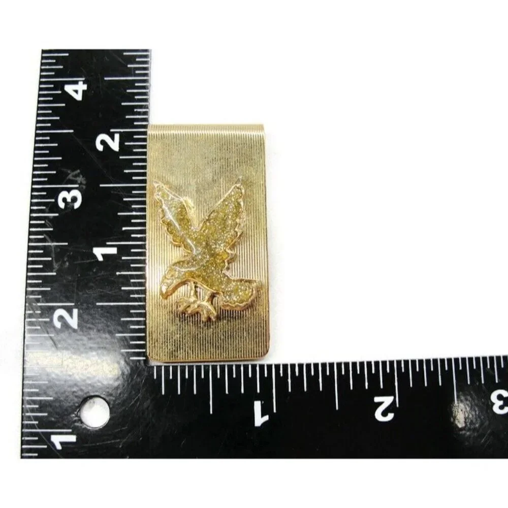 Eagle Gold Tone Money Clip Glitter Stainless Steel Credit Card Cash Holder